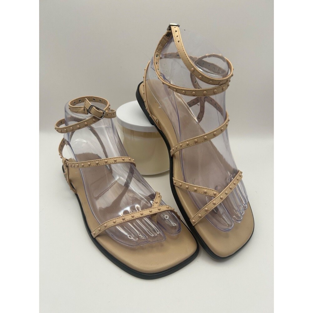 Marc Fisher Nalica Women's Studded Flat Sandals Ankle Strap Leather Sz 6.5